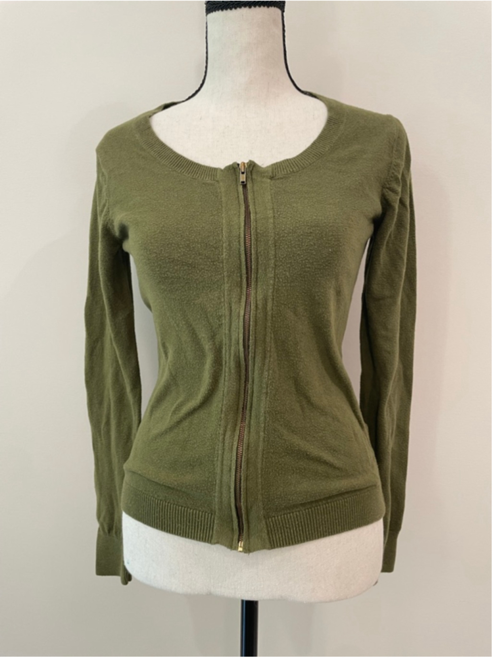 Old Navy Olive Green Full Zip Cardigan Sweater Women Petite Small Cotton Blend